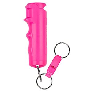 sabre 2-in-1 pepper gel with detachable safety whistle keychain, 25 bursts, can be heard up to 750 feet (229 meters), uv marking dye, ergonomic finger grip, fast flip top safety