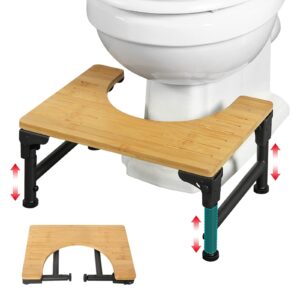 bamboo toilet stool iron 7''&8''&9'' adjustable heights foldable iron toilet assistance poop steps with non-slip layer for adults children pregnant women old bathroom new upgrade