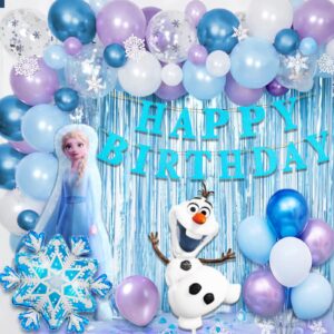 frozen birthday decorations, frozen birthday party supplies balloons party decoration, princess happy birthday decoration with snowflakes confetti balloons frozen banner frozen foil balloons for girl