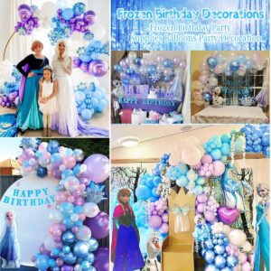 Frozen Birthday Decorations, Frozen Birthday Party Supplies Balloons Party Decoration, Princess Happy Birthday Decoration with Snowflakes Confetti Balloons Frozen Banner Frozen Foil Balloons for Girl