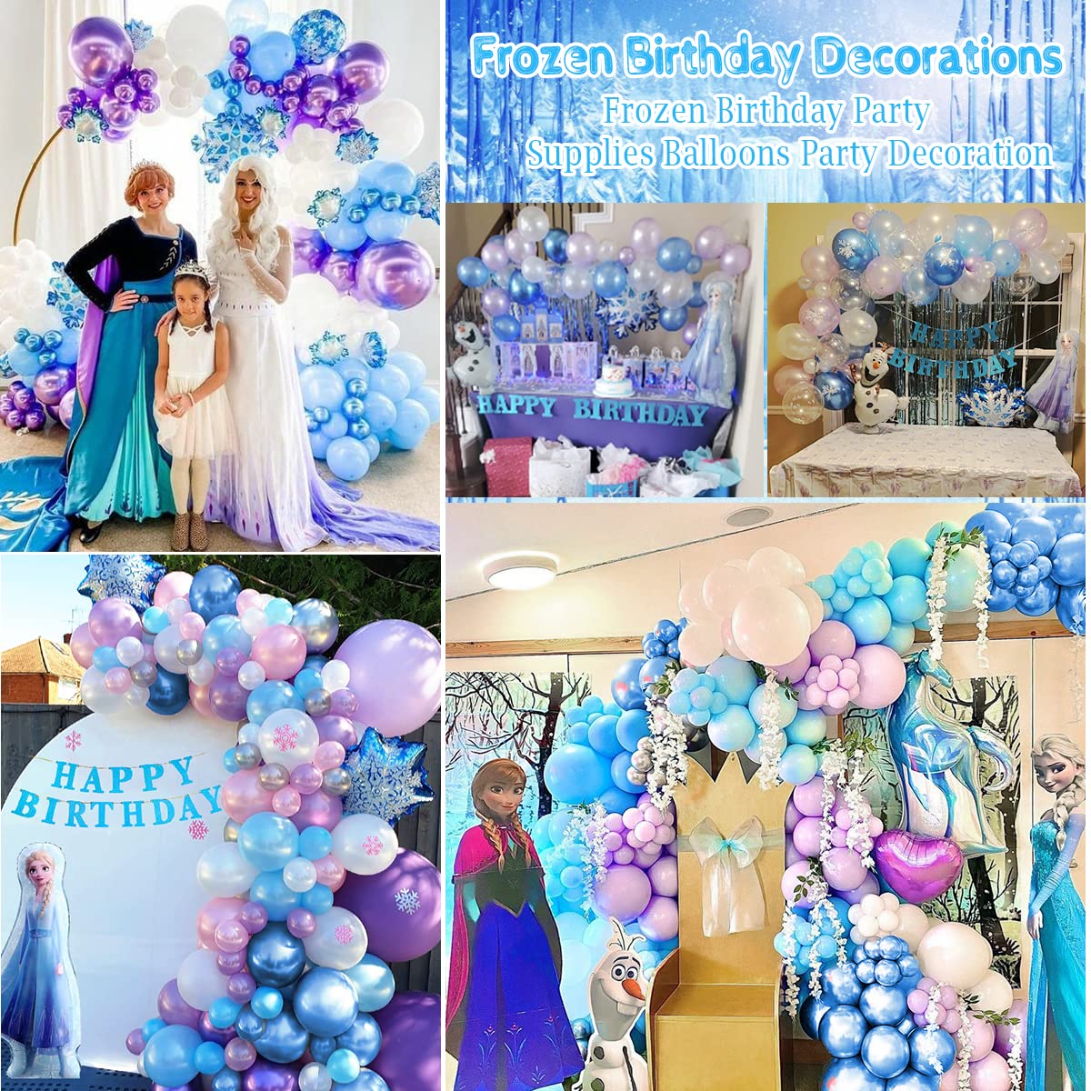 Frozen Birthday Decorations, Frozen Birthday Party Supplies Balloons Party Decoration, Princess Happy Birthday Decoration with Snowflakes Confetti Balloons Frozen Banner Frozen Foil Balloons for Girl