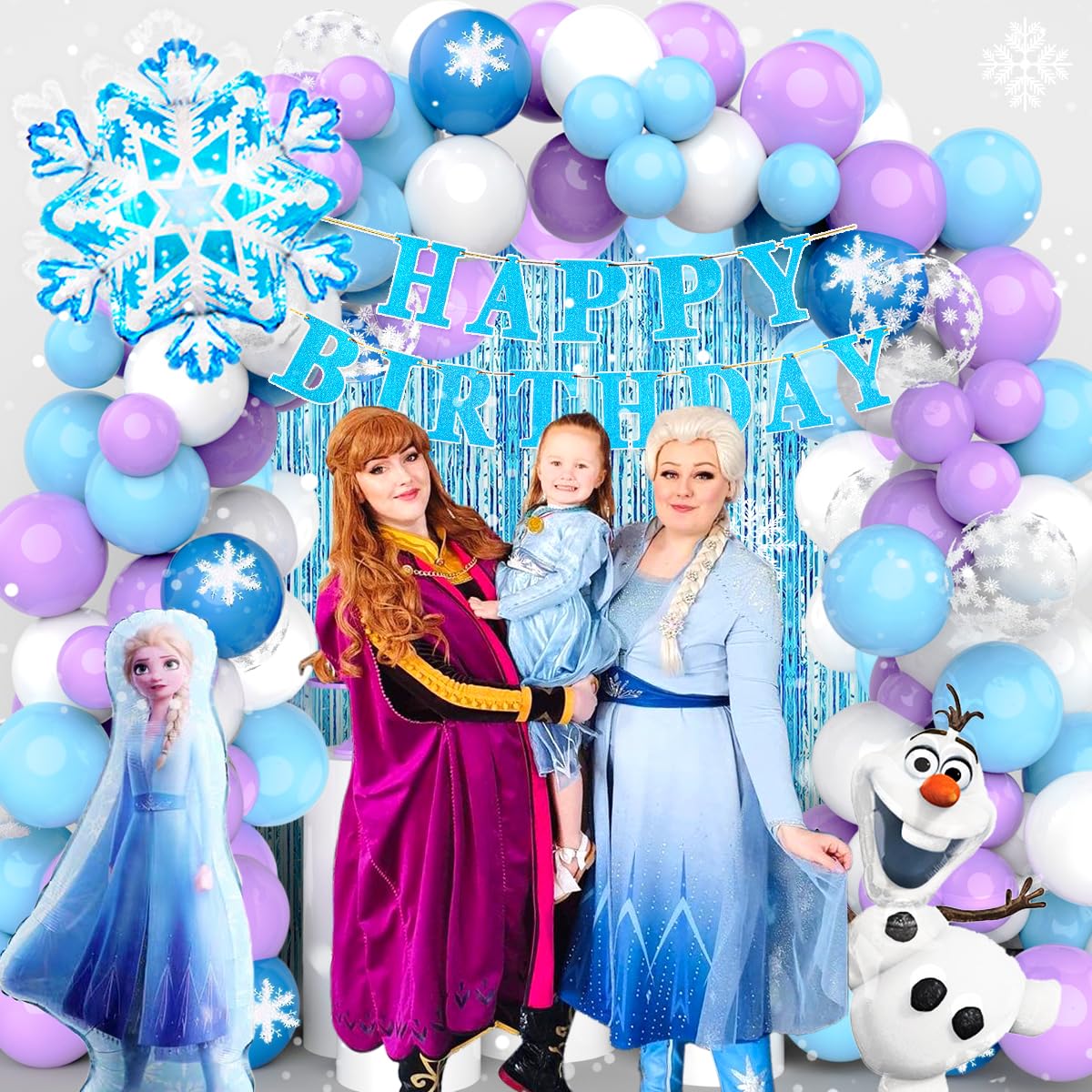 Frozen Birthday Decorations, Frozen Birthday Party Supplies Balloons Party Decoration, Princess Happy Birthday Decoration with Snowflakes Confetti Balloons Frozen Banner Frozen Foil Balloons for Girl