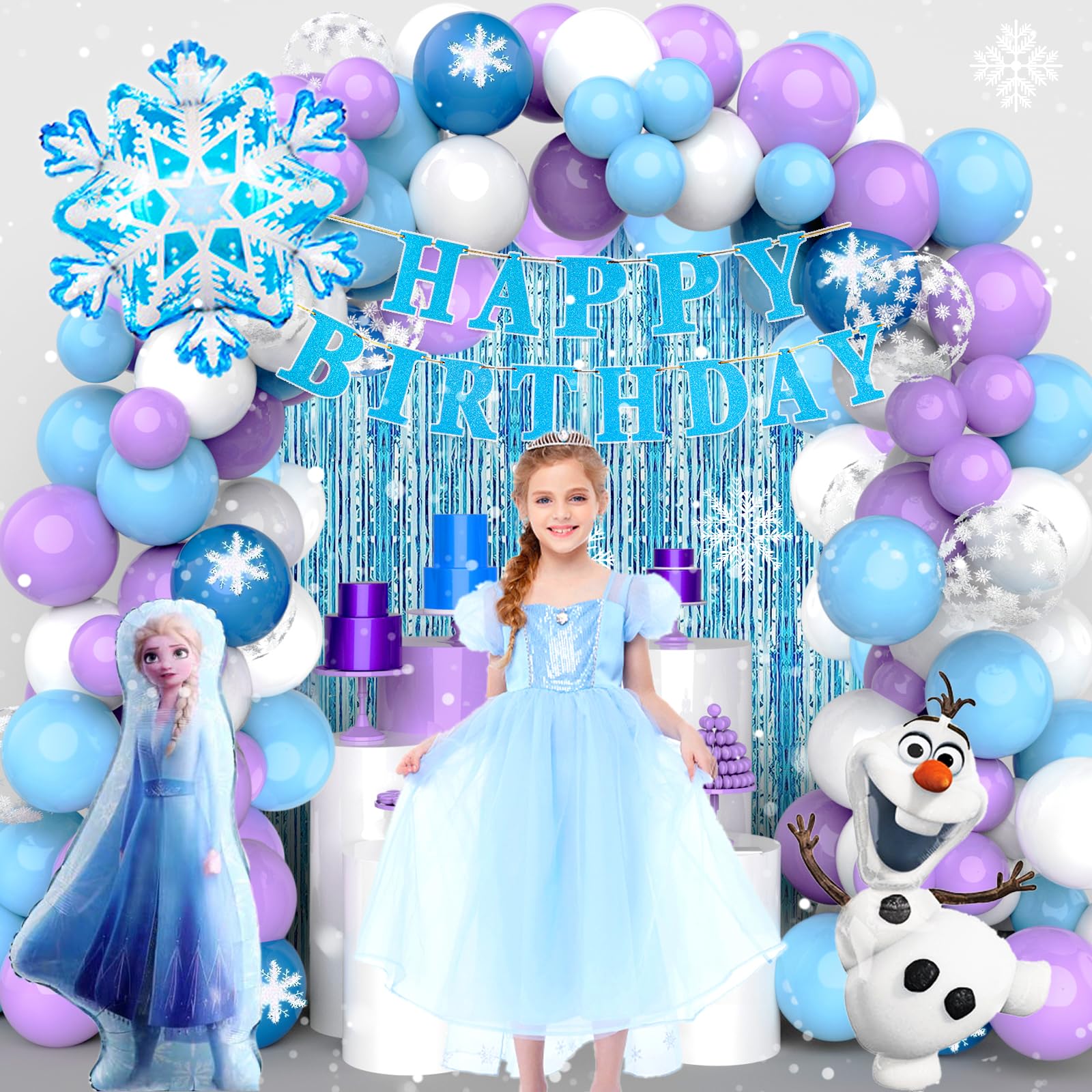 Frozen Birthday Decorations, Frozen Birthday Party Supplies Balloons Party Decoration, Princess Happy Birthday Decoration with Snowflakes Confetti Balloons Frozen Banner Frozen Foil Balloons for Girl