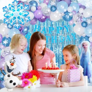 Frozen Birthday Decorations, Frozen Birthday Party Supplies Balloons Party Decoration, Princess Happy Birthday Decoration with Snowflakes Confetti Balloons Frozen Banner Frozen Foil Balloons for Girl