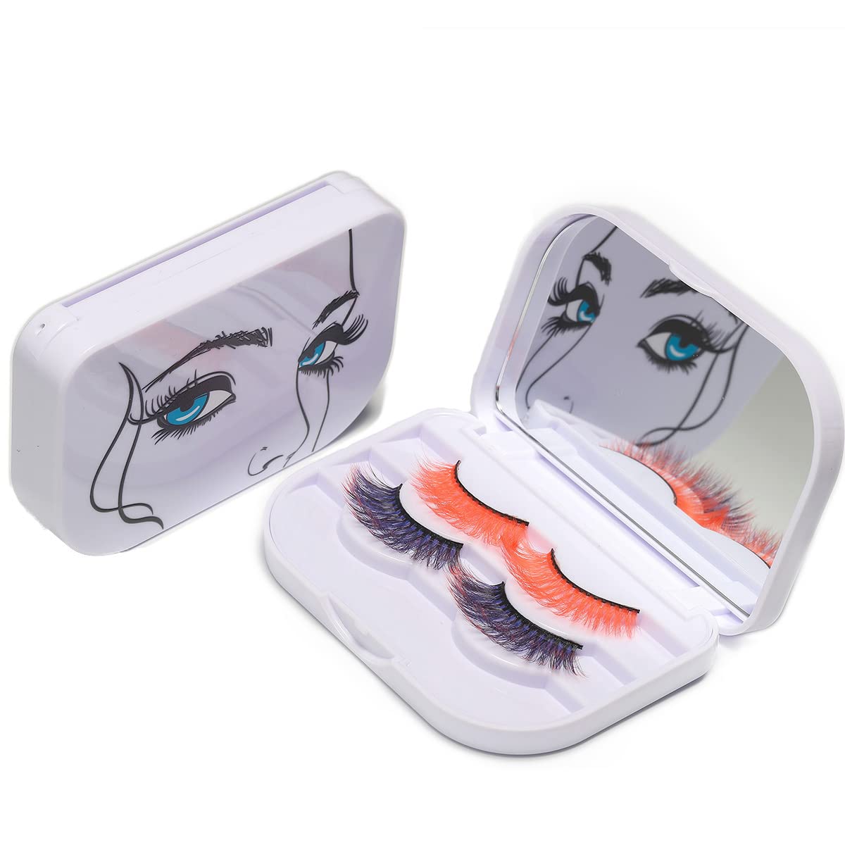 3 Tier Eyelash Storage Case Lash Dime Organizer Holder Box with Mirror Makeup Cosmetic Travel Case Empty and Eyelash Tweezer False Lash Container (White)