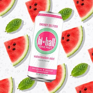 Hiball Energy Seltzer Water, Caffeinated Sparkling Water Made with Vitamin B12 and Vitamin B6, Sugar Free (4 pack of 12 Fl Oz), Watermelon Mint