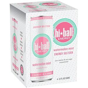 hiball energy seltzer water, caffeinated sparkling water made with vitamin b12 and vitamin b6, sugar free (4 pack of 12 fl oz), watermelon mint