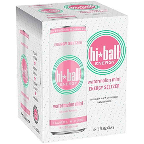 Hiball Energy Seltzer Water, Caffeinated Sparkling Water Made with Vitamin B12 and Vitamin B6, Sugar Free (4 pack of 12 Fl Oz), Watermelon Mint