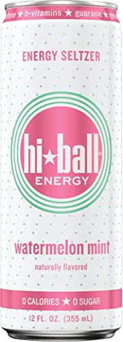 Hiball Energy Seltzer Water, Caffeinated Sparkling Water Made with Vitamin B12 and Vitamin B6, Sugar Free (4 pack of 12 Fl Oz), Watermelon Mint