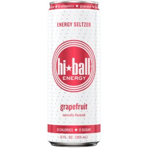 hiball energy seltzer water, caffeinated sparkling water made with vitamin b12 and vitamin b6, sugar free (4 pack of 12 fl oz), grapefruit
