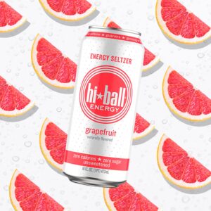 Hiball Energy Seltzer Water, Caffeinated Sparkling Water Made with Vitamin B12 and Vitamin B6, Sugar Free (4 pack of 12 Fl Oz), Grapefruit