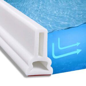 39 inch collapsible shower water dam silicone shower threshold water stopper barrier retention system for bathroom kitchen wet and dry separation, wheelchair accessible, white (1m / 39in)