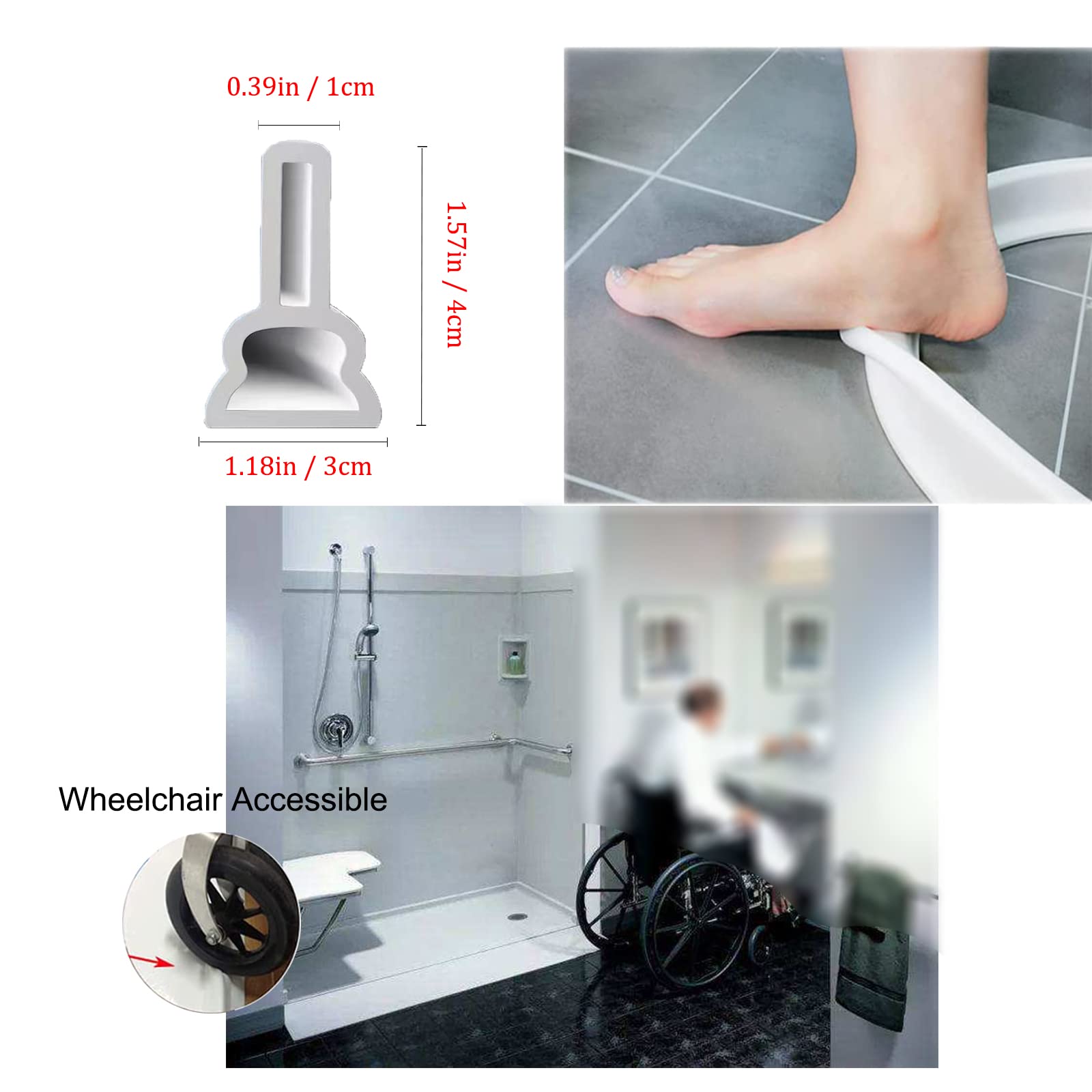 39 Inch Collapsible Shower Water Dam Silicone Shower Threshold Water Stopper Barrier Retention System for Bathroom Kitchen Wet and Dry Separation, Wheelchair Accessible, White (1m / 39in)