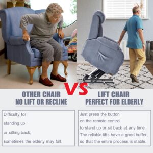 cinkehome Small Power Lift Recliner for Elderly, Lift Chair Recliners, Electric Recliner Chairs for Seniors, Remote Control, Adjustable, Side Pocket, Dusty Blue