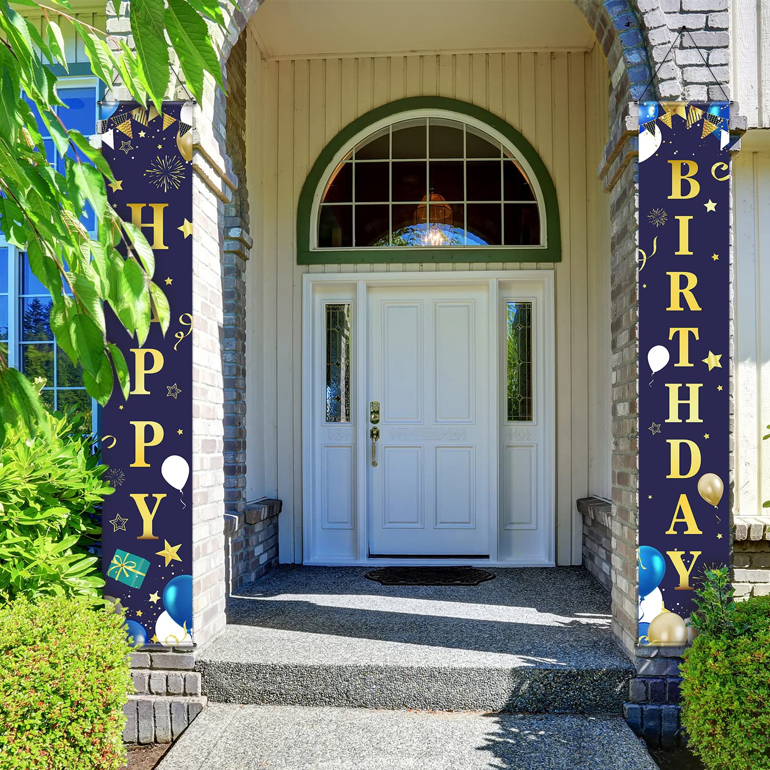 Frienda Happy Birthday Door Banner Navy Blue and Gold Birthday Decorations Birthday Backdrop for Men Boy Happy Birthday Porch Sign Party Supplies for 15th 18th Birthday Decor
