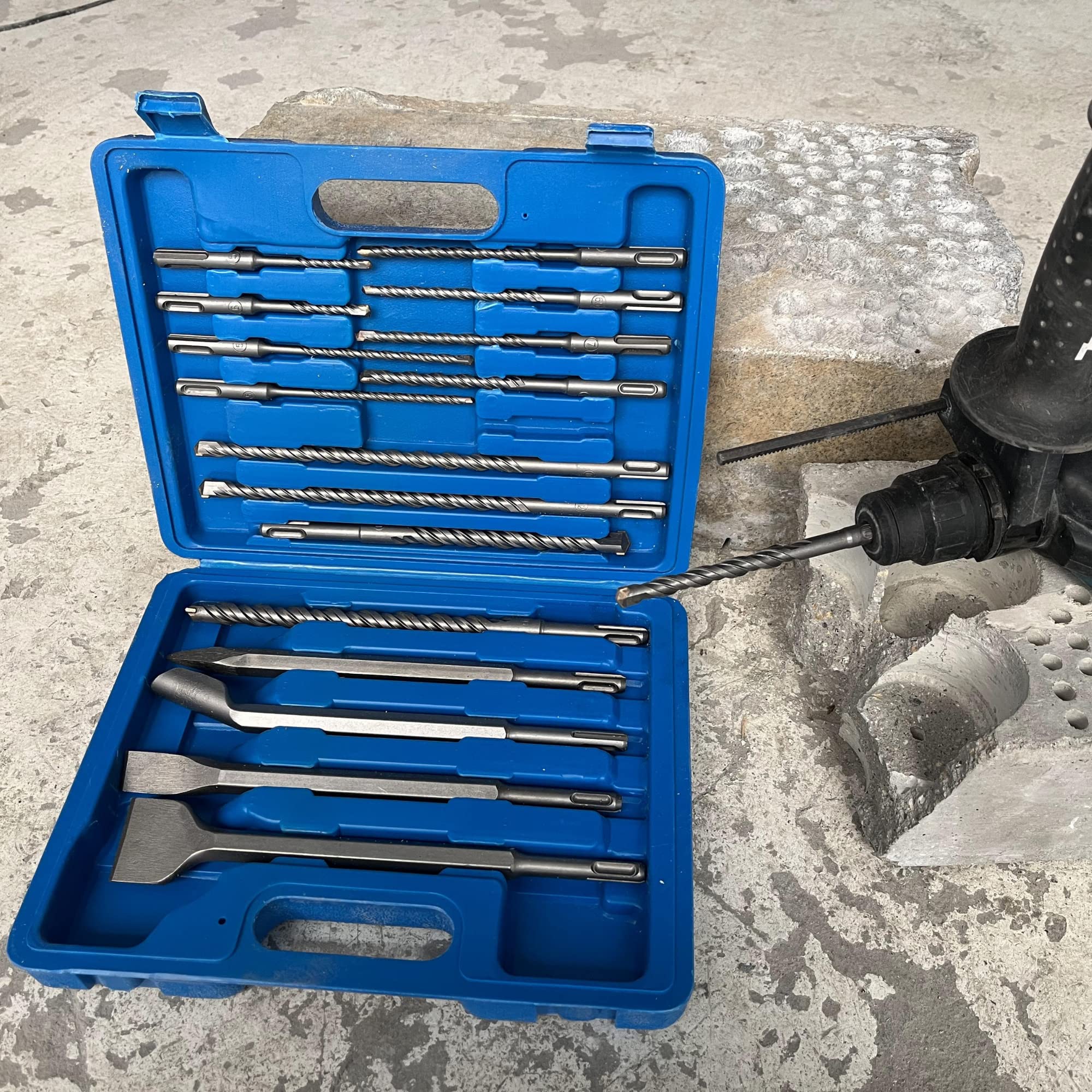 CORTOOL Rotary Hammer Drill Bits Set & Chisels SDS Plus Shank Concrete Masonry Hole Tool 17pcs with Storage Case 40Cr Steel Drill Bit Set