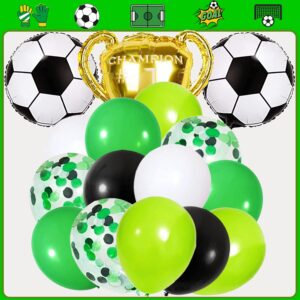 Soccer Party Balloon Garland Arch Kit, 111 Pcs Green White Black Confetti Balloons with Soccer Champion Cup Mylar Foil Balloons for Soccer Theme Party Decorations