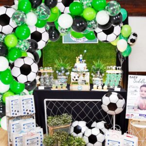 Soccer Party Balloon Garland Arch Kit, 111 Pcs Green White Black Confetti Balloons with Soccer Champion Cup Mylar Foil Balloons for Soccer Theme Party Decorations