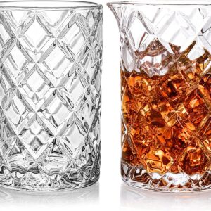 Tebery 2 Pack Crystal Cocktail Mixing Glass, 22Oz Thick Bottom Seamless Bar Mixing Pitcher, Professional Quality