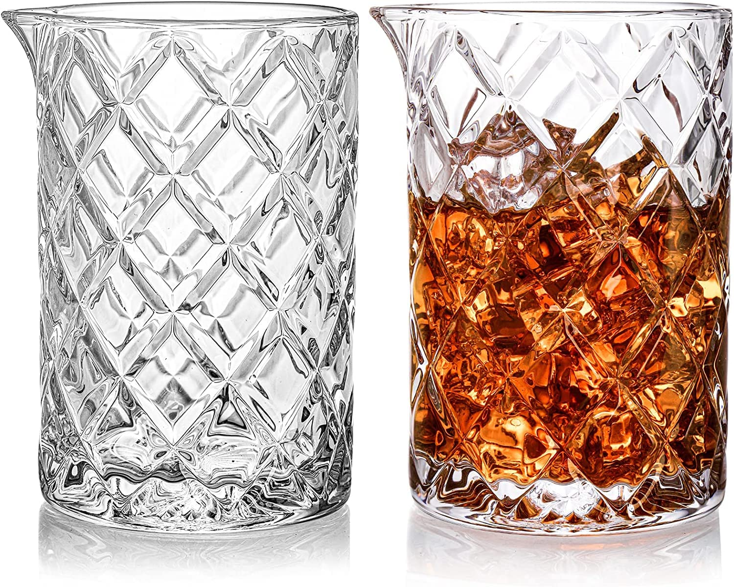 Tebery 2 Pack Crystal Cocktail Mixing Glass, 22Oz Thick Bottom Seamless Bar Mixing Pitcher, Professional Quality