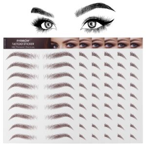 sibba 4d hair-like eyebrow tattoos stickers 6 sheets brown waterproof temporary brow colors transfers sticker peel off for eye makeup supplies grooming shaping women girls