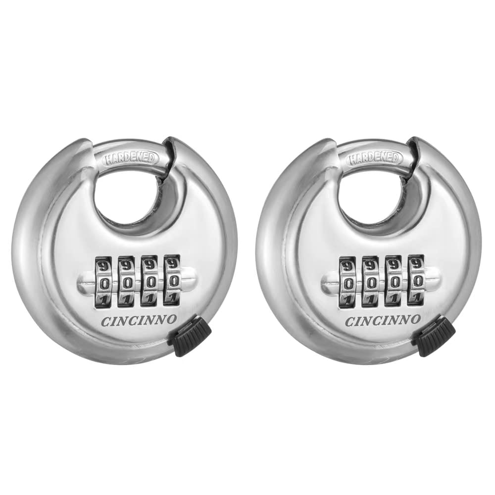 Combination Lock, CINCINNO Stainless Steel Discus Padlock Combination,Heavy Duty Disc Combo Lock for Storage Unit,Trailer,Garage,Shed (2 Pack)