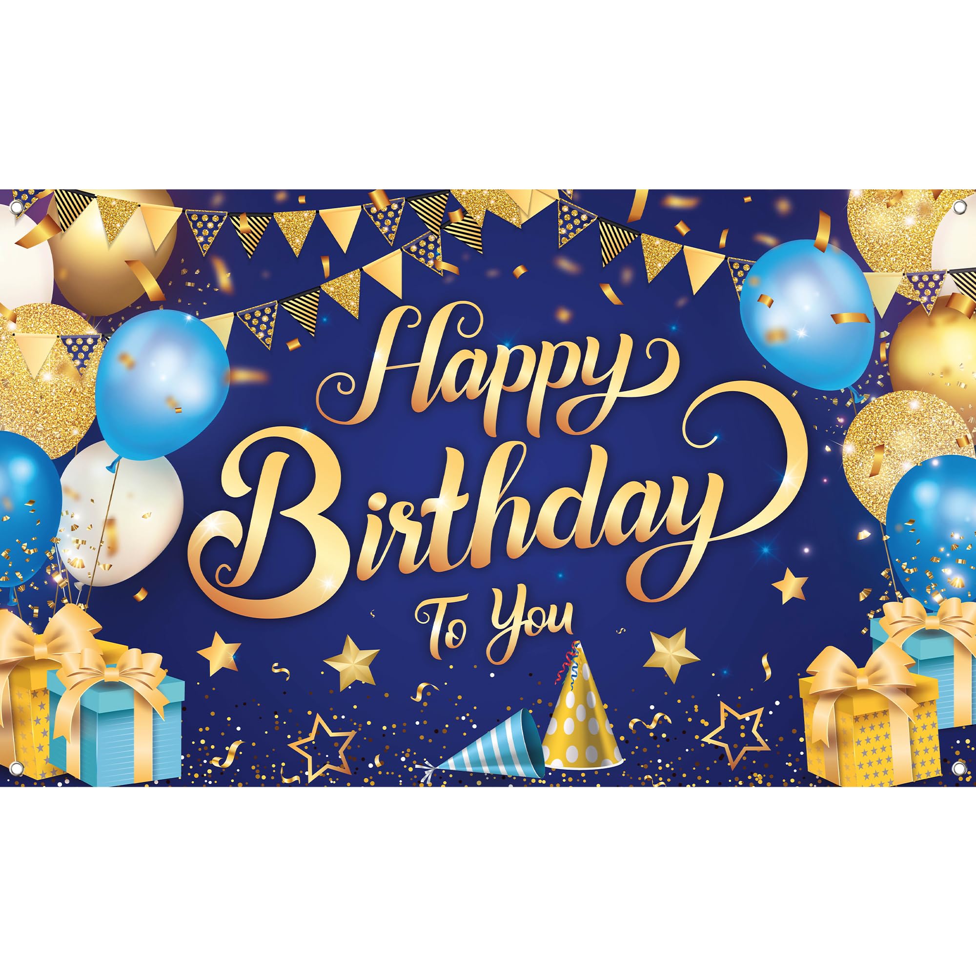 KatchOn, Happy Birthday Banner Blue and Gold - XtraLarge, 72x44 Inch | Happy Birthday Backdrop for Happy Birthday Decorations | Happy Birthday Banner for Boys | Birthday Party Decorations for Men