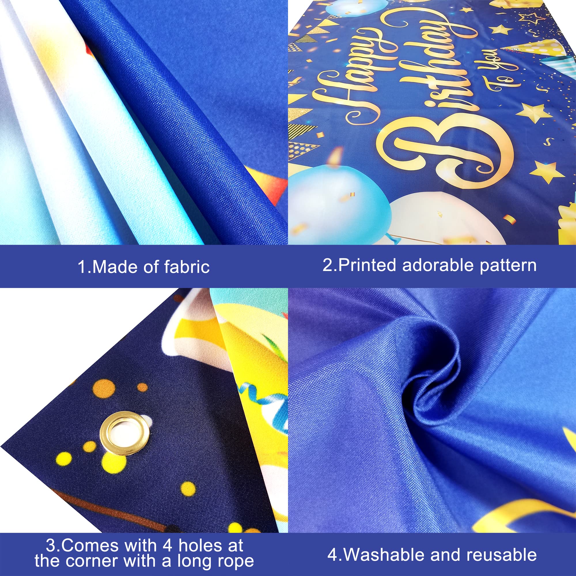 KatchOn, Happy Birthday Banner Blue and Gold - XtraLarge, 72x44 Inch | Happy Birthday Backdrop for Happy Birthday Decorations | Happy Birthday Banner for Boys | Birthday Party Decorations for Men