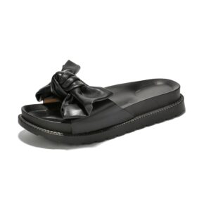 cape robbin feelin sandals slides for women, womens mules slip on shoes with bow - black size 9