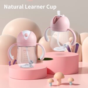 FDBTL Baby Soft Spout Sippy Cups, Learner Cup with Removable Handles, Leak-Proof, Spill-Proof, A Straw Brush, Break-Proof Cups for Toddlers Infant (Pink 9oz)