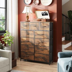 WLIVE Tall Dresser for Bedroom, Fabric Dresser Storage Tower, Dresser & Chest of Drawers Organizer Unit with 11 Drawers, Storage Cabinet, Hallway, Closets, Steel Frame, Wood Top