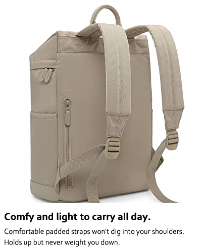 HotStyle Casual Daypack Backpack for Tween & Teen Girls, Multipurpose Middle School Bag Bookbag, Angled Top, Plain, Pastel Khaki