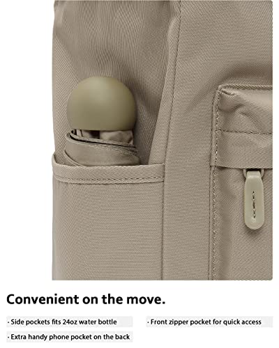 HotStyle Casual Daypack Backpack for Tween & Teen Girls, Multipurpose Middle School Bag Bookbag, Angled Top, Plain, Pastel Khaki