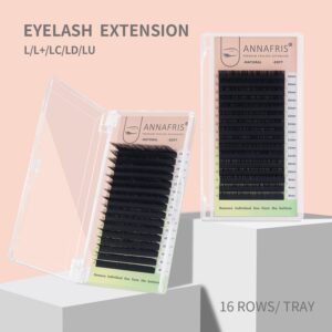 ANNAFRIS L/L+/LC/LD/LU(M) Curl Individual Eyelash Extension Natural Synthetic Mink Matte Black False Lashes Extension Faux Cils Maquillage (L Curl, 0.07 8-15mm Mix)