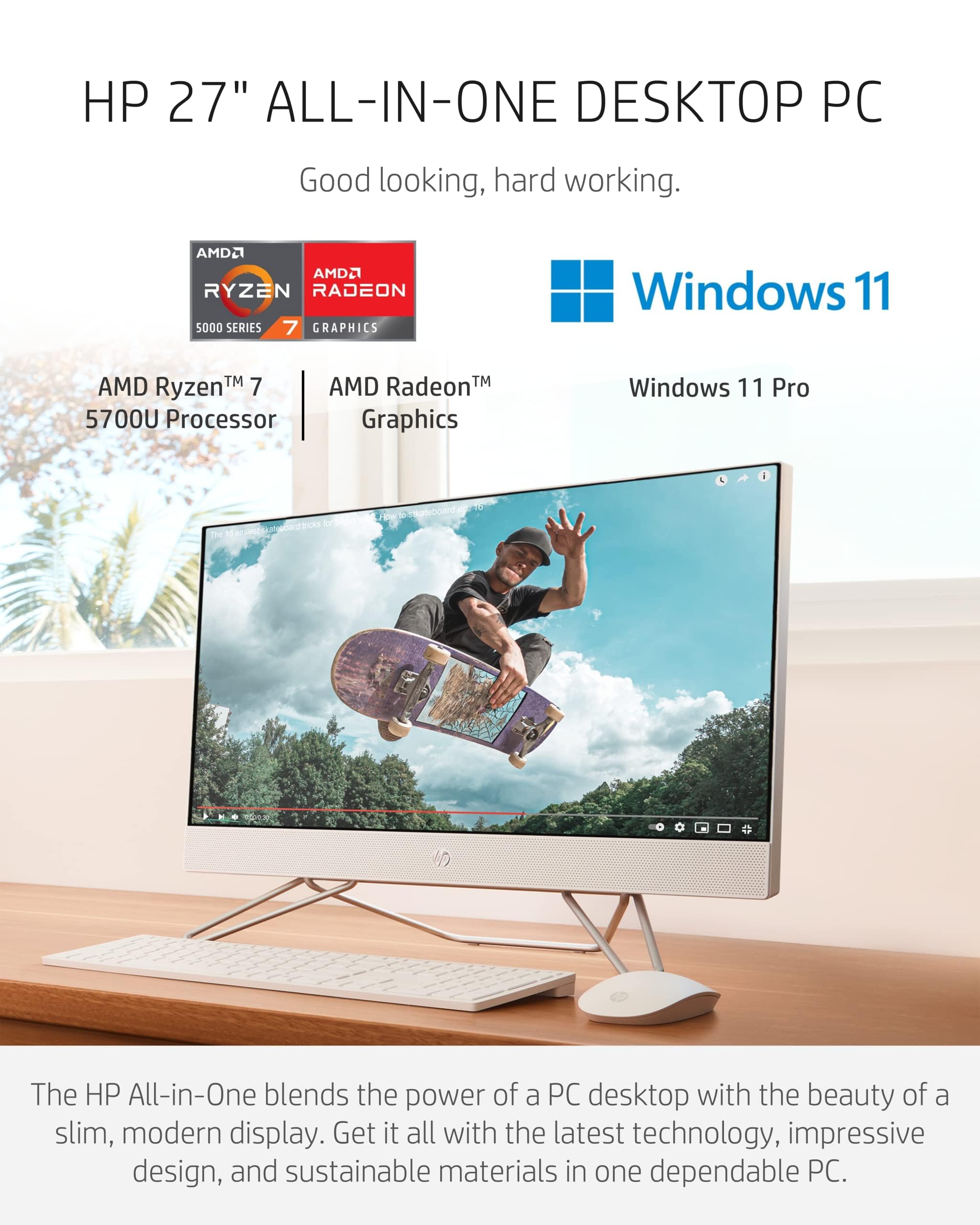 HP [Windows 11 Pro] 27 Business All-in-One Computer, 27" FHD 300 nits, Hexa-Core AMD Ryzen 5 5500U (Beat i5-1135G7), 16GB DDR4 RAM, 1TB PCIe SSD + 1TB HDD, AC WiFi, Bluetooth 5.0, IR Privacy Webcam