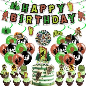 hjhlyyanm bigfoot birthday party supplies set bigfoot banner balloons cake topper spirals sticker, bigfoot party decoration favors for kids man sports fan birthday party