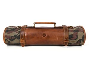 leather canvas knife roll storage bag expandable 10 pockets detachable shoulder strap travel-friendly chef knife case roll by aaron leather goods (louisville, canvas leather)