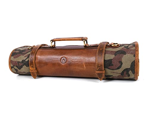 Leather Canvas Knife Roll Storage Bag Expandable 10 Pockets Detachable Shoulder Strap Travel-Friendly Chef Knife Case Roll By Aaron Leather Goods (Louisville, Canvas Leather)