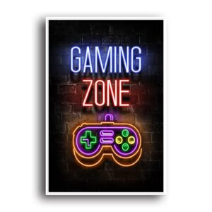 neon gaming posters for boys room decor - gaming room decor - boys bedroom decor - gamer decor - inspirational posters for video game room - game room decor - gaming decor for teen (8×12inch,game-one)