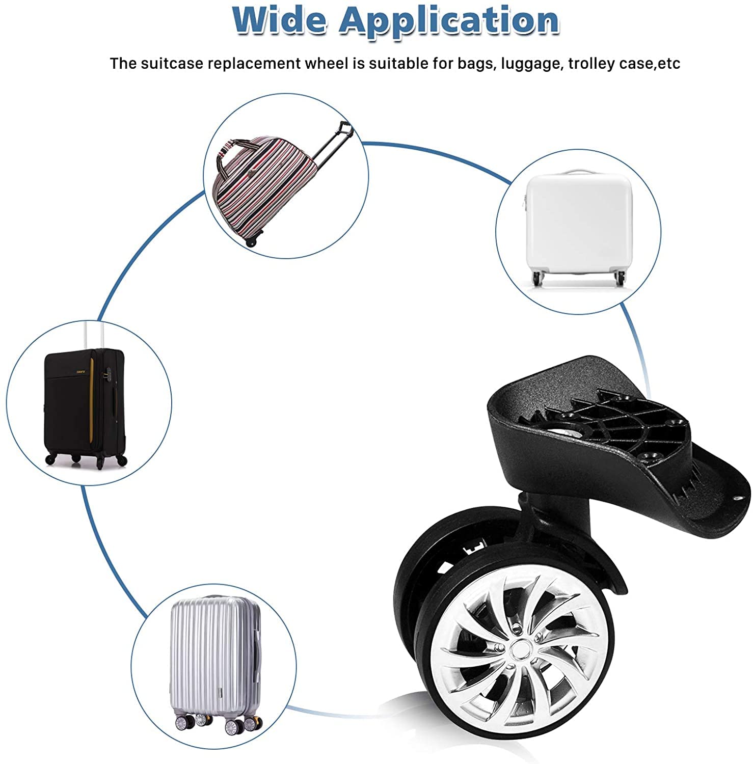 1Pair Luggage Suitcase Replacement Wheels,Swivel Durable Double Row Large Wheel Quiet Suitcase Wheels