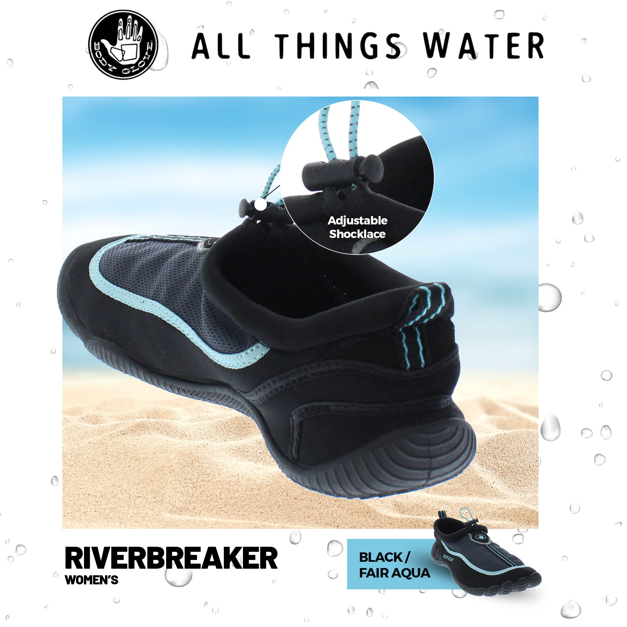 Body Glove Womens Water Shoes Water Socks, Riverbreaker, Water Shoes Women Beach Shoes Swim Shoes Aqua Shoes Quick-Dry