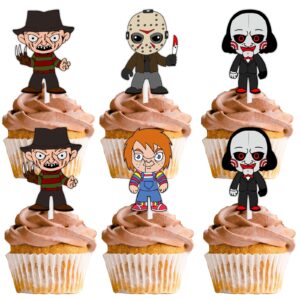 18pcs glitter fantasy horror manga dessert cupcake topper halloween ghost theme decor supplies boys girls happy birthday party decorations