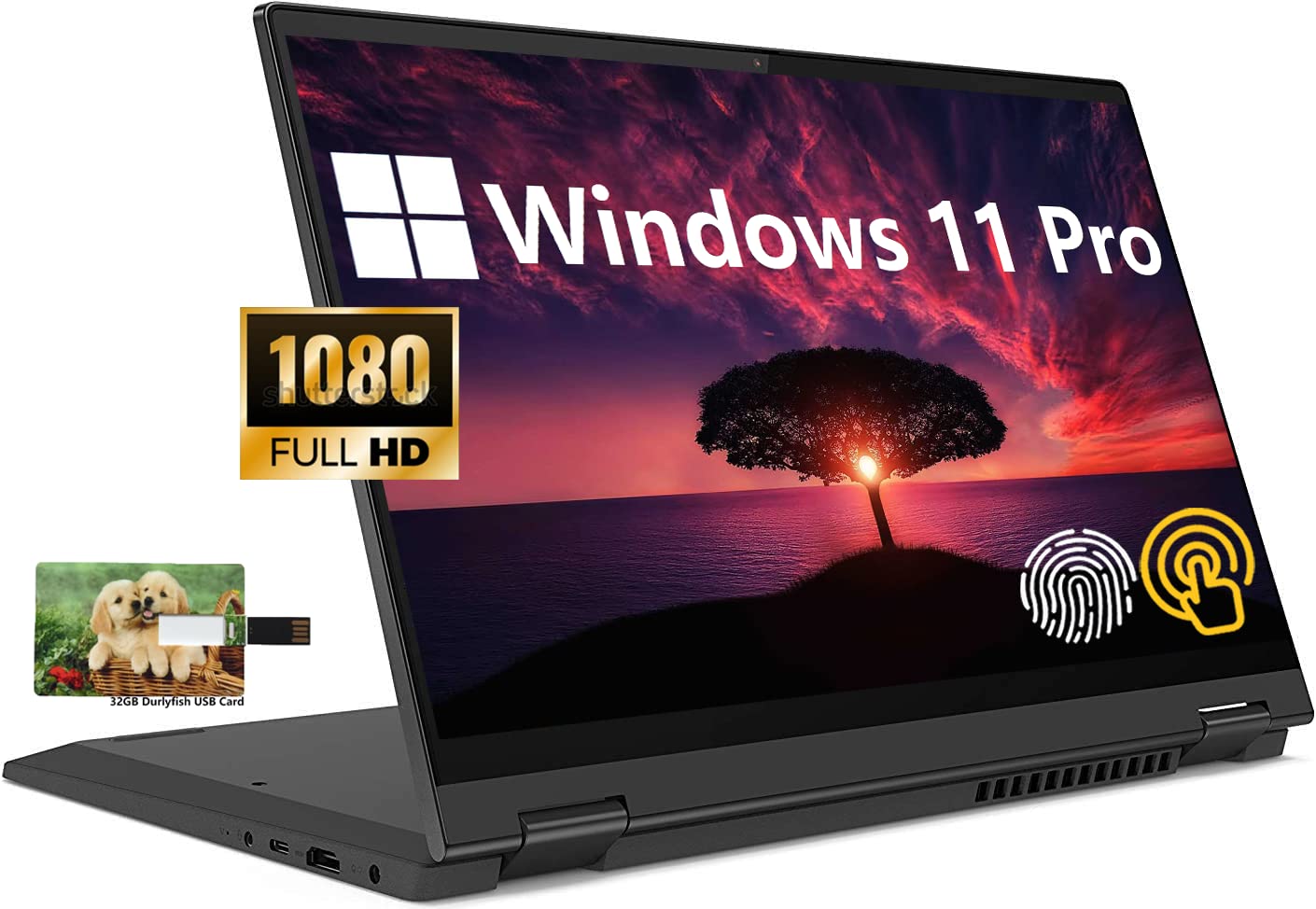 New Lenovo Flex 5 2-in-1 Convertible Business Laptop,14” FHD Touchscreen, AMD Ryzen 7 5700U, Windows 11 Pro,16GB RAM 512GB SSD,32GB Durlyfish USB Card