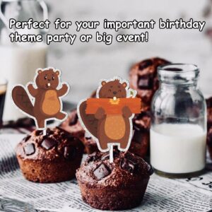 18pcs Brown Glitter Cartoon Beaver Dessert Cupcake Topper Baby Shower Theme Decor Supplies Boys Girls Happy Birthday Party Decorations