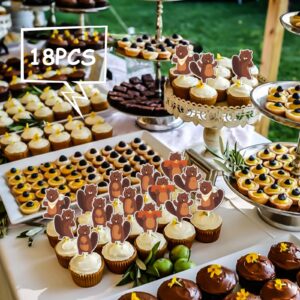 18pcs Brown Glitter Cartoon Beaver Dessert Cupcake Topper Baby Shower Theme Decor Supplies Boys Girls Happy Birthday Party Decorations