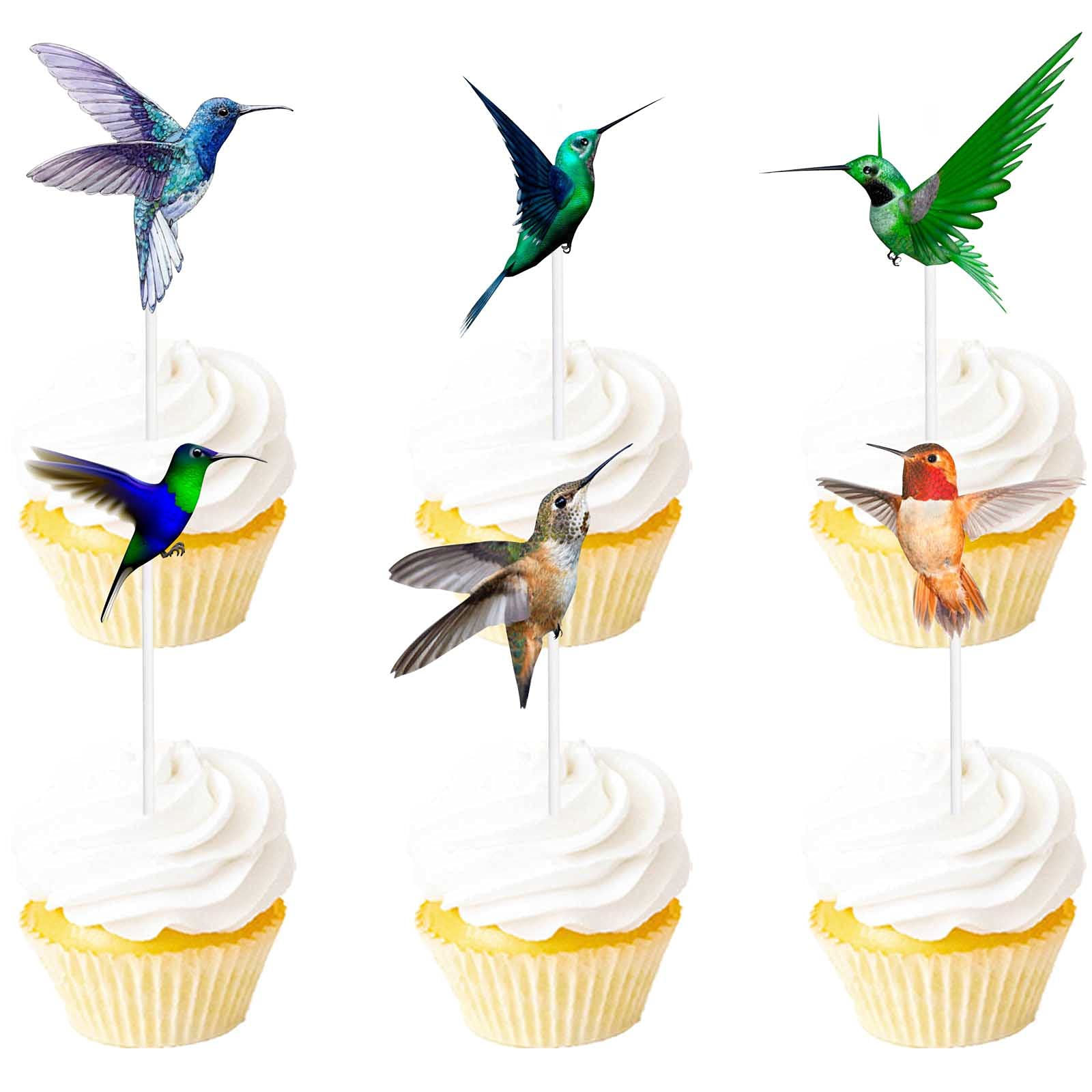 18pcs Glitter Dessert Cupcake Topper Hummingbird Green Flying Bird Nature Theme Decor Supplies Boys Girls Woman Lady Happy Birthday Party Decorations