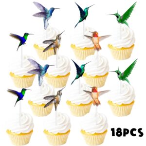 18pcs Glitter Dessert Cupcake Topper Hummingbird Green Flying Bird Nature Theme Decor Supplies Boys Girls Woman Lady Happy Birthday Party Decorations