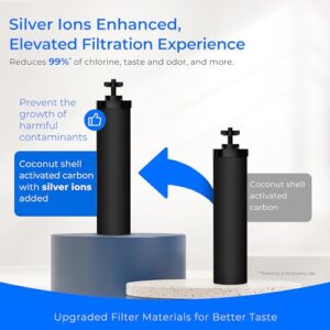 waterdrop gravity-fed water filter system, with silver ions enhanced filtration, reduces up to 99% of chlorine, with 2 black carbon filters and metal spigot, 2.25g