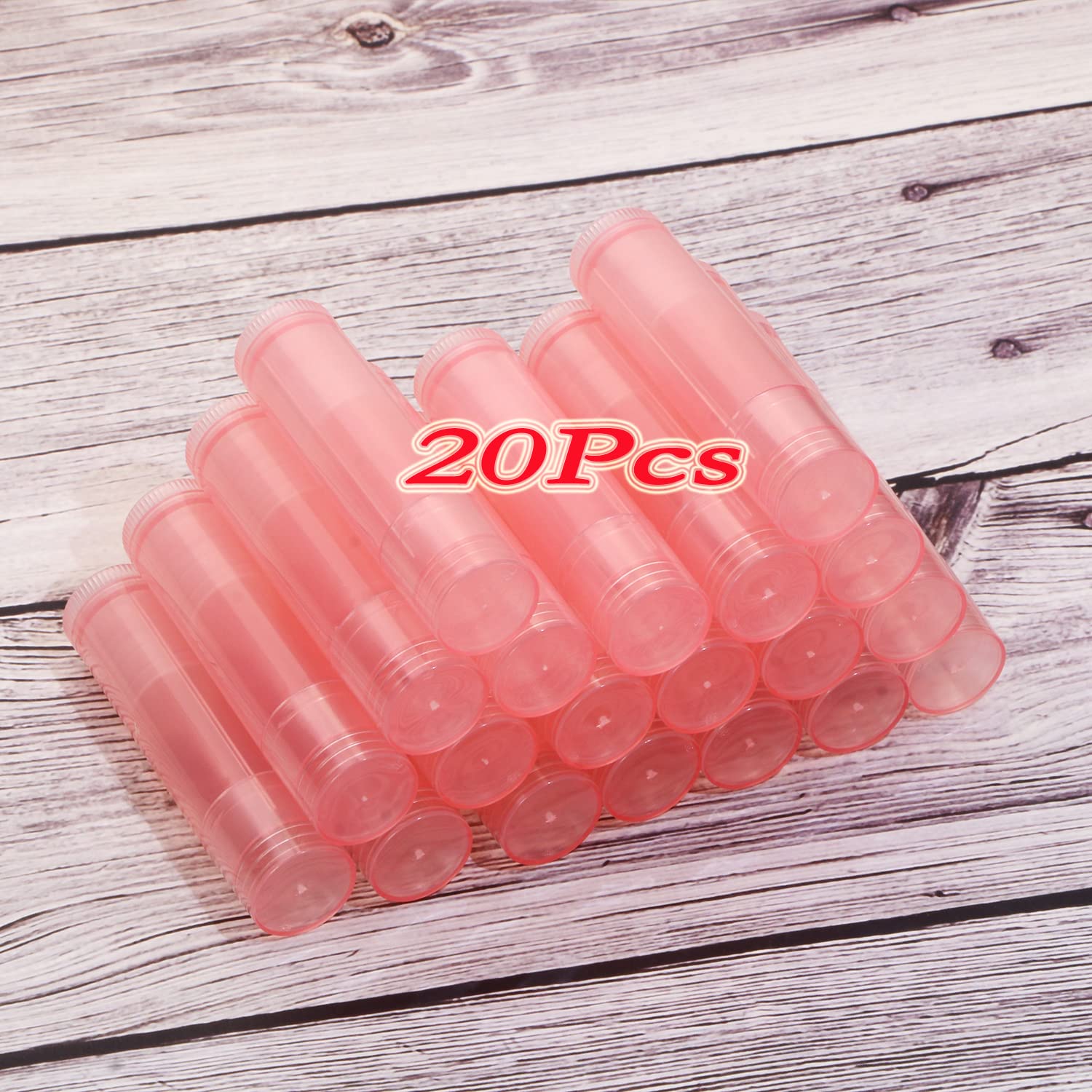 Mini Skater 20Pcs 3/16 Oz (5.5ml) Translucent Lipstick Cosmetic Empty Lip Gloss Lipstick Balm Tube With Caps Container Bottle For Lady Women Makeup Tool (Pink)