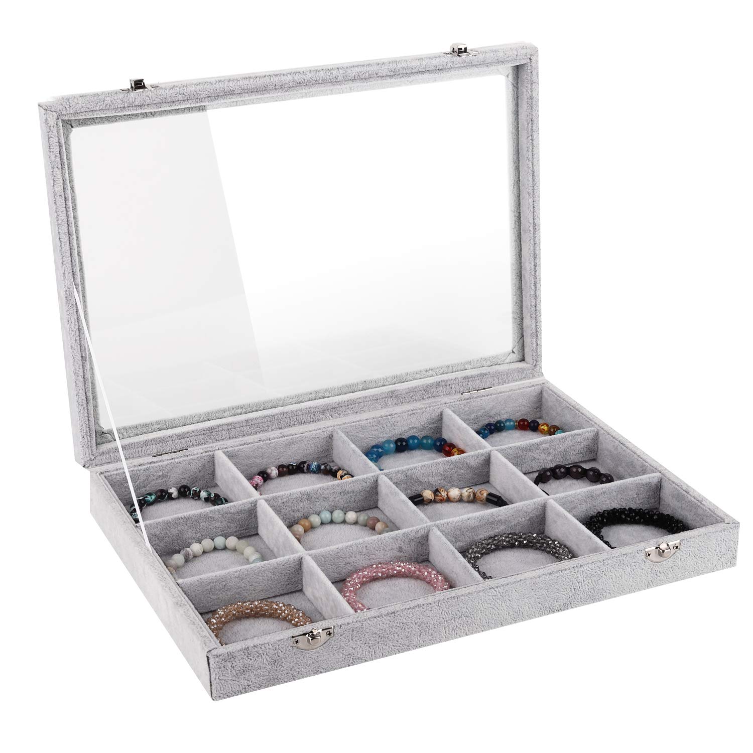 Emibele Clear Lid 12 Grids Bracelet Storage Box and Heat Initial Bracelets Bundle